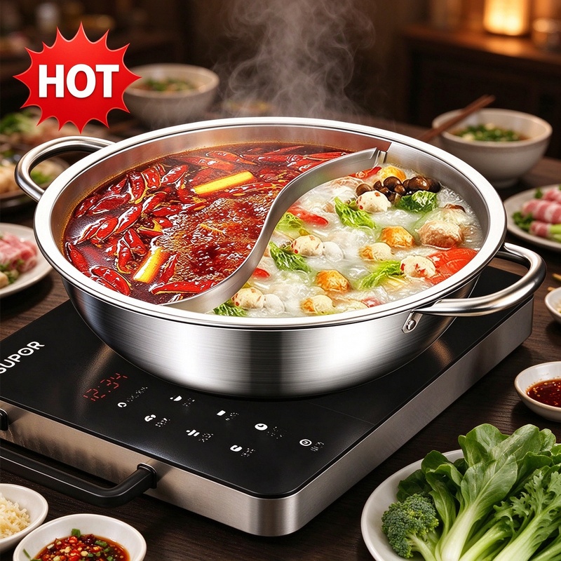 Home Cooking Gas - RVS 28cm verdeelde hotpot, dubbele soepketel